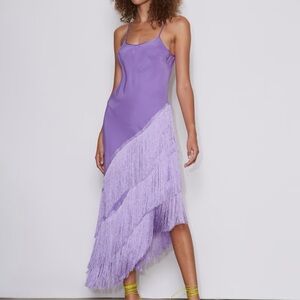 DELFI COLLECTIVE Cristina Asymmetrical Fringe 100% Silk Dress - Purple‎